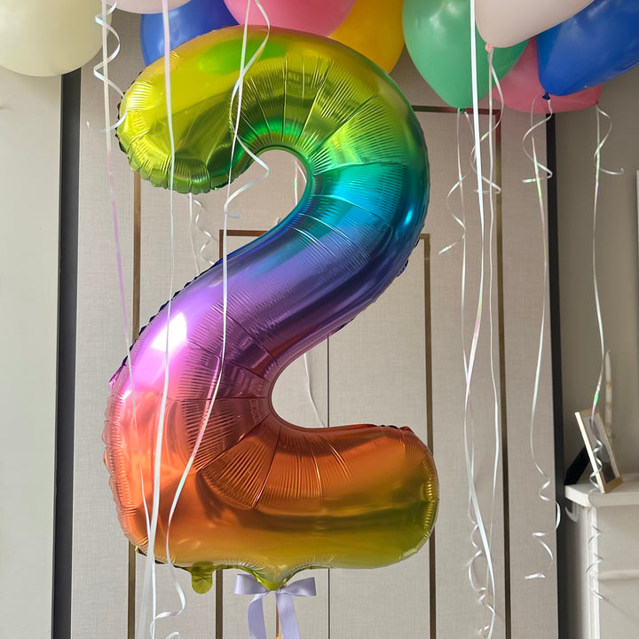 Rainbow Ombre Number Balloon (0–9) – Helium Filled – 86cm