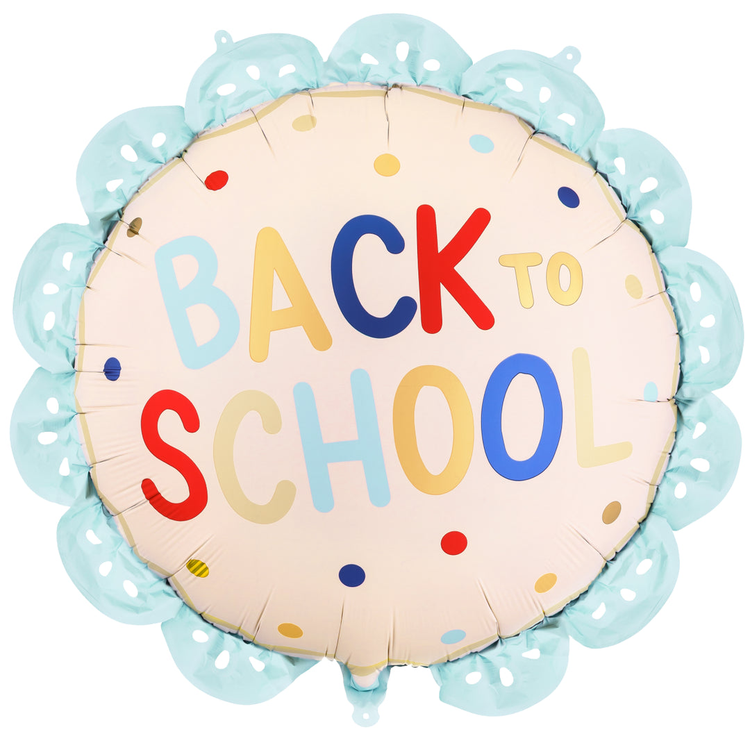 Colourful 21 inch Back to School foil balloon with scalloped edge