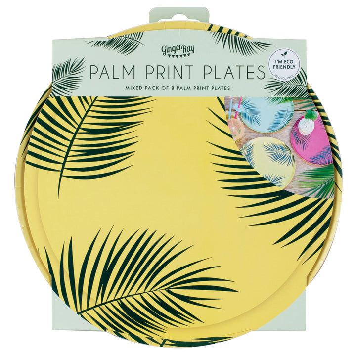 Hawaiian Tiki Palm Leaf Printed Plates (8 pcs)