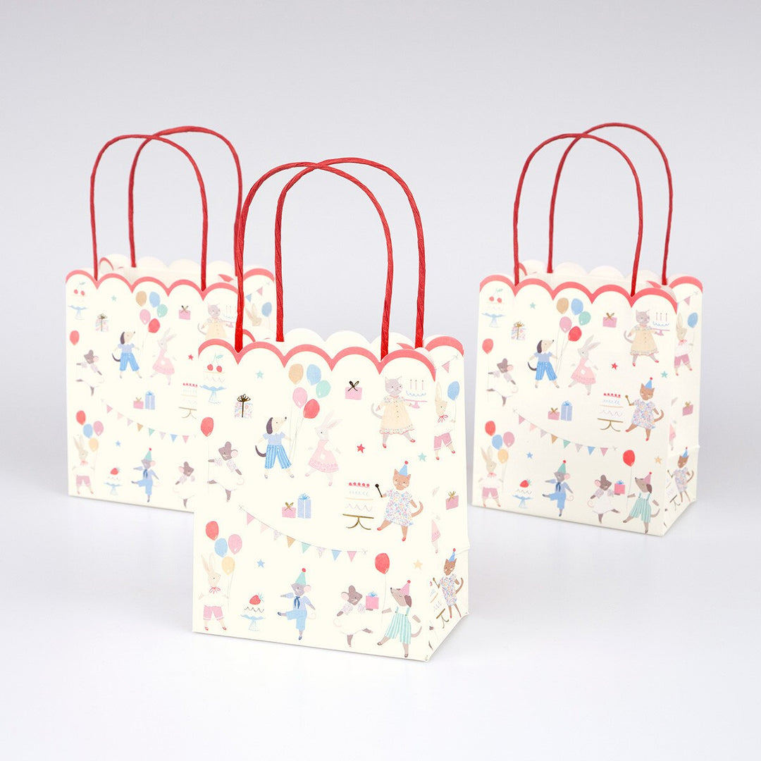 First birthday party bags with animal illustrations