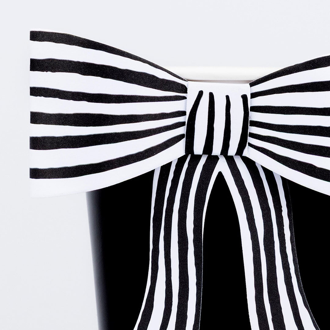 Chic Halloween Black Cups with 3D Striped Bows – Pack of 8
