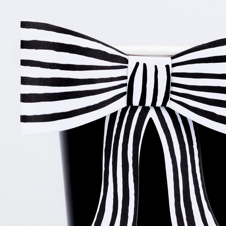 Chic Halloween Black Cups with 3D Striped Bows – Pack of 8