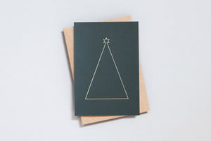 6 Festive Christmas Cards <br> Brass Simple Tree Green