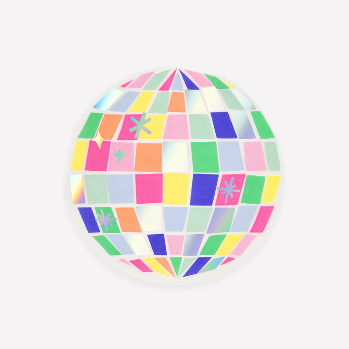 Disco Party Napkins – Holographic Silver with Neon Detail (Pack of 16)