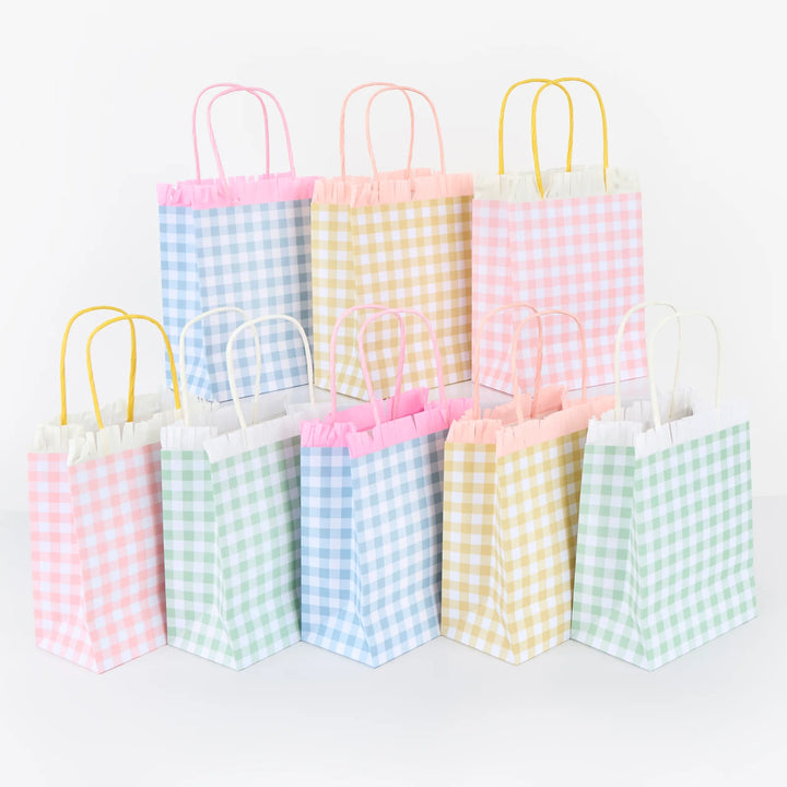 Pastel Gingham Fringed Party Bags (Pack of 8)