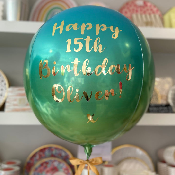 Ombré Blue & Green <br> Personalised Orb Balloon