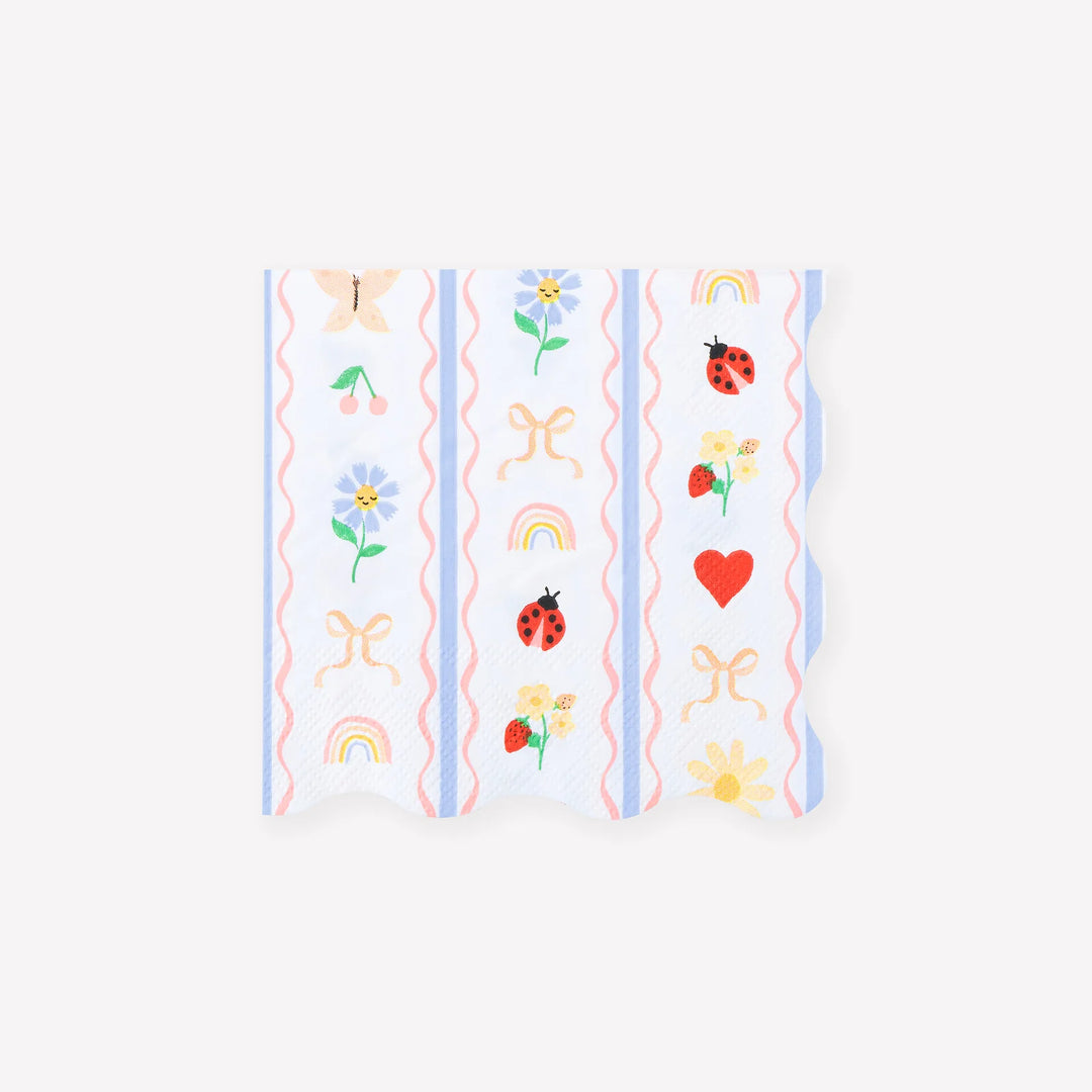 Meri Meri Little Garden paper napkins with ladybirds, flowers and butterflies