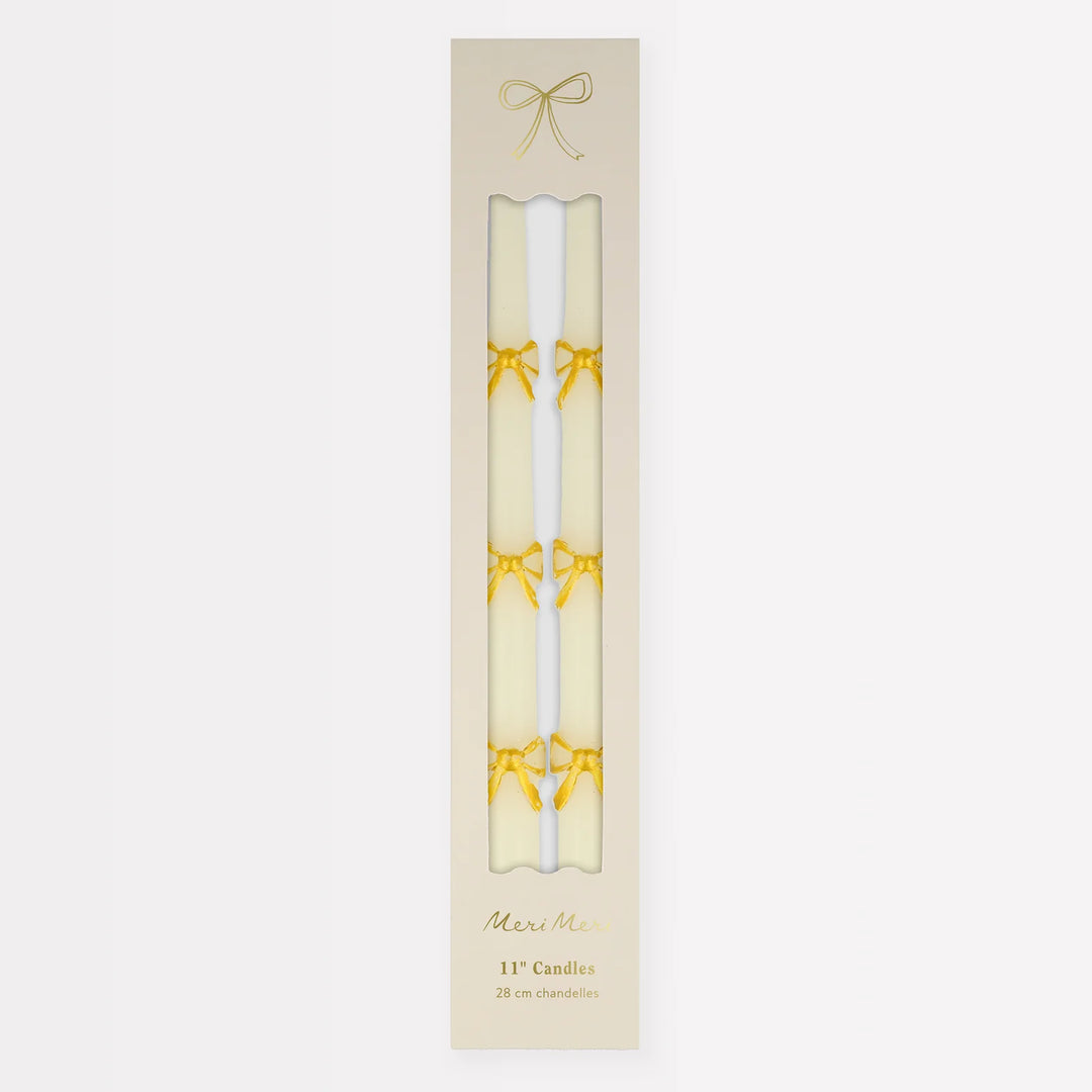 Gold Bow Christmas <br> Table Candles X2