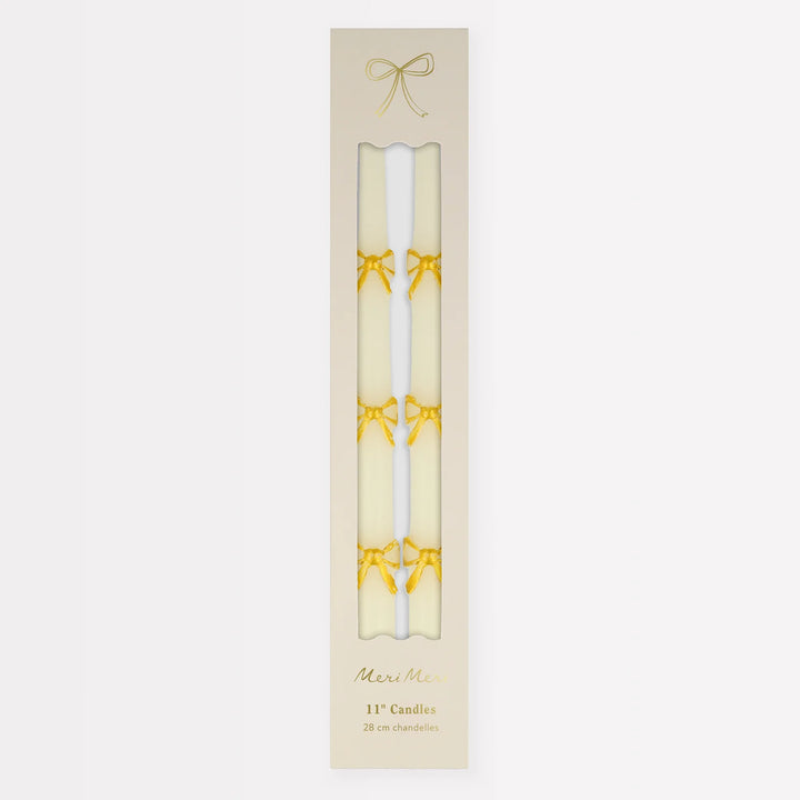 Gold Bow Christmas <br> Table Candles X2