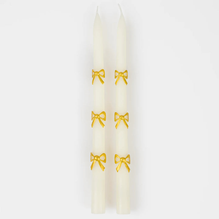 Gold Bow Christmas <br> Table Candles X2