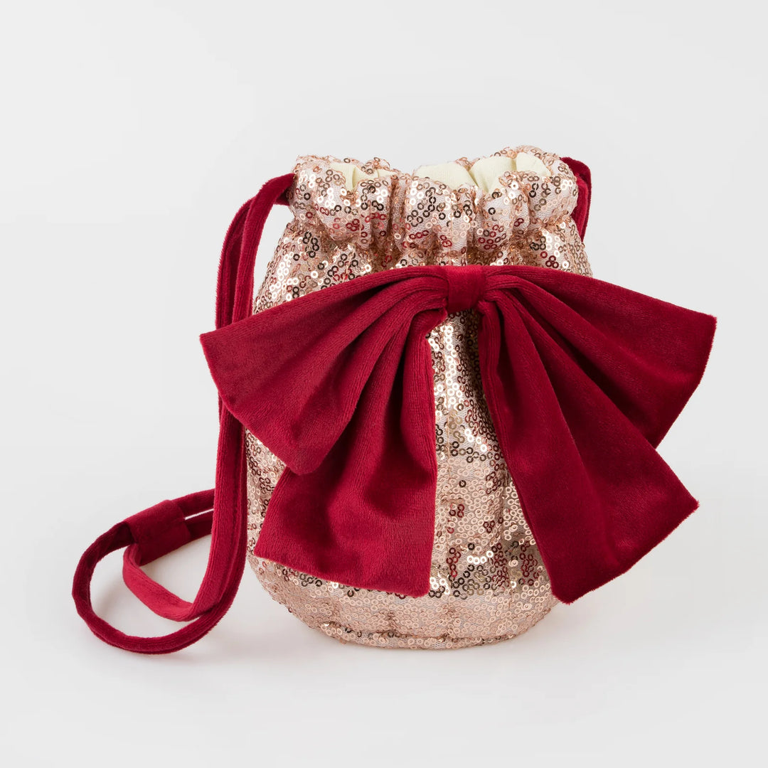 Pink Sequin Bag with <br> Berry Red Velvet Bow