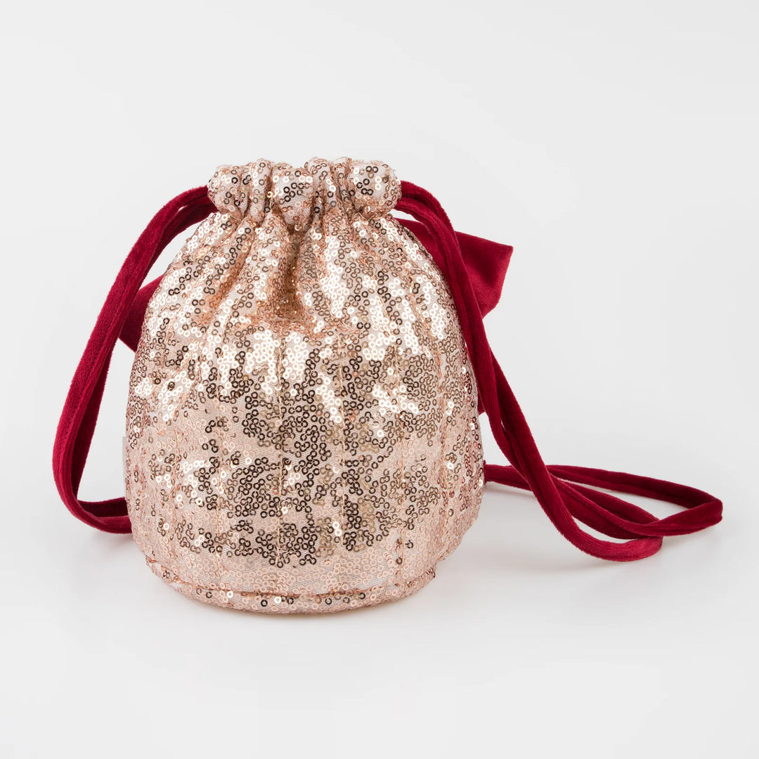 Pink Sequin Bag with <br> Berry Red Velvet Bow