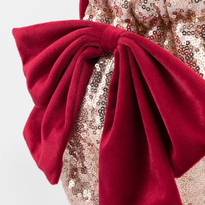 Pink Sequin Bag with <br> Berry Red Velvet Bow