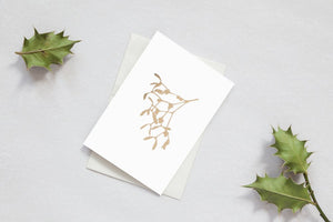 6 Festive Christmas Cards <br> Brass Mistletoe Ivory