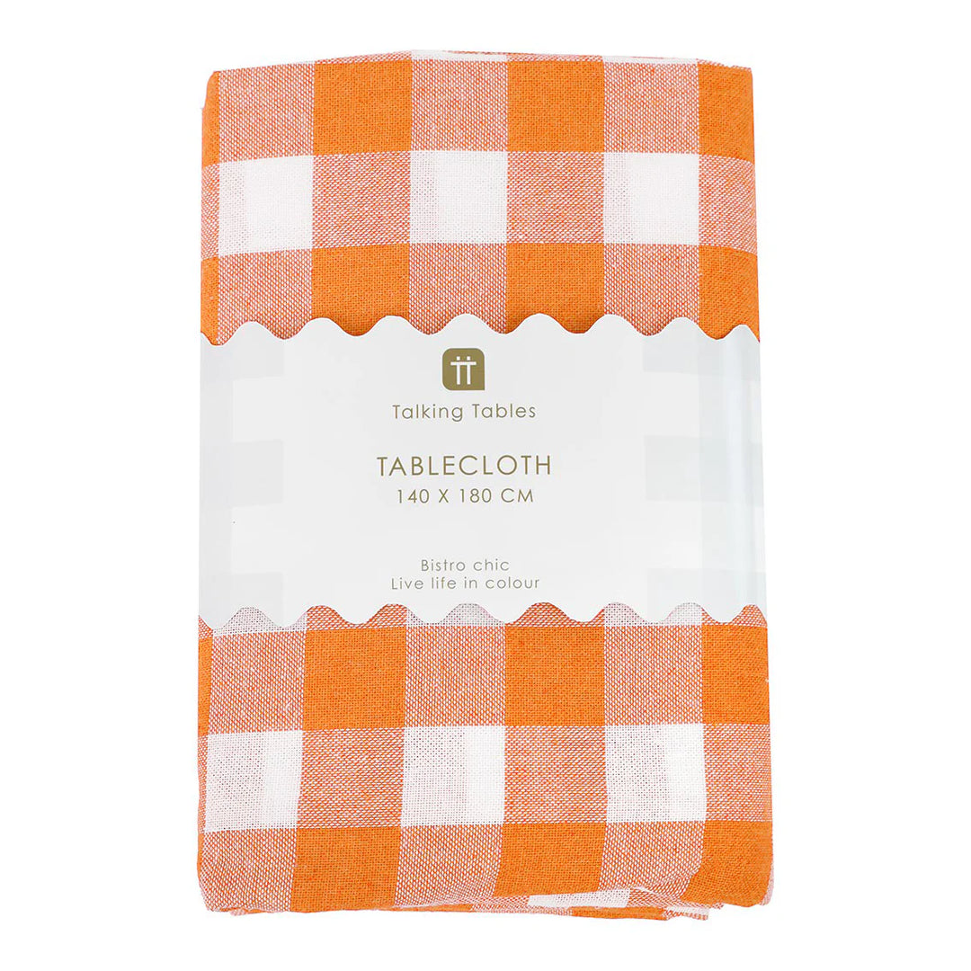 Orange and white gingham cotton tablecloth 140 x 180cm