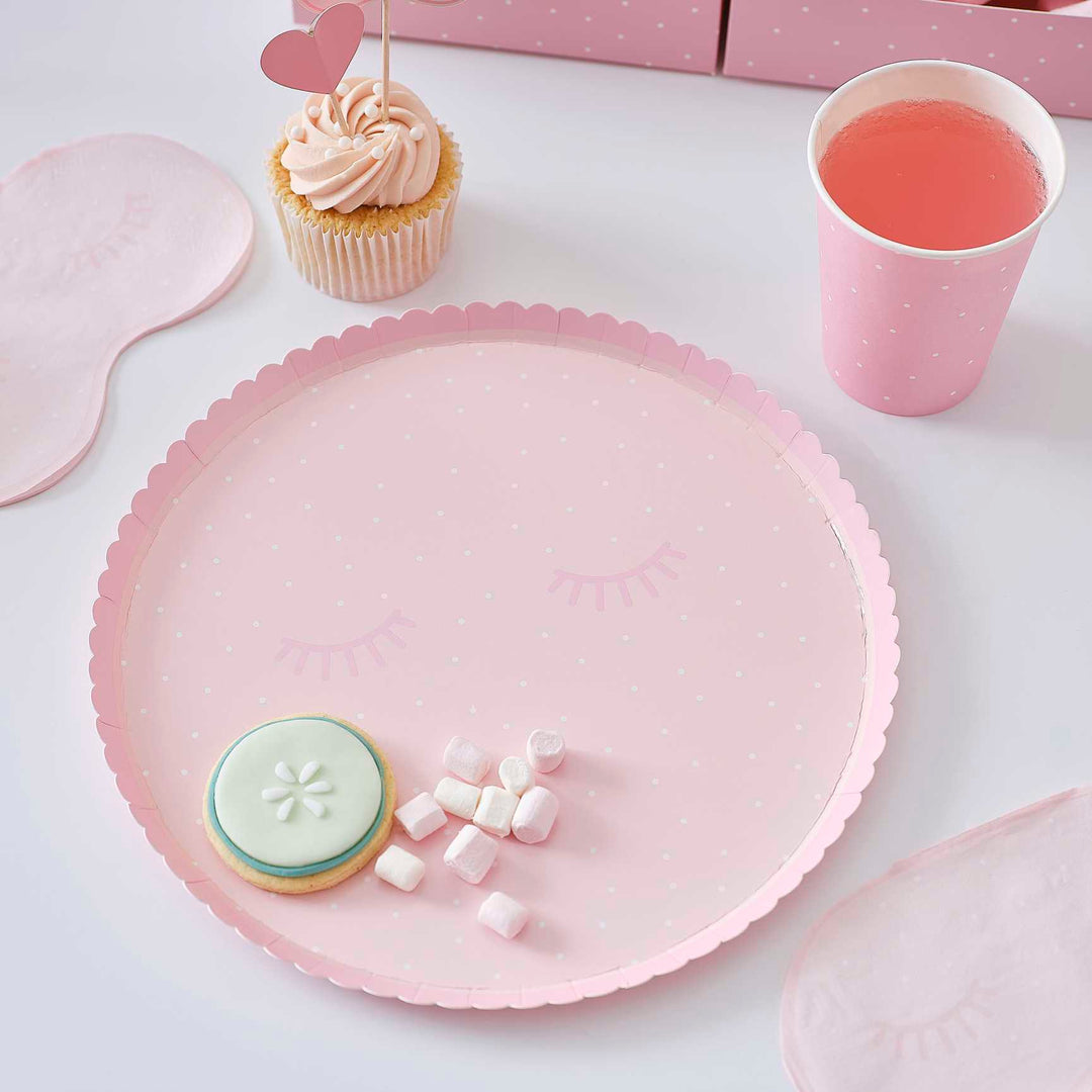 Pink Polka Dot Pamper Party Plates (8pcs)