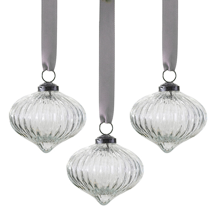 3 Ribbed Glass <br> Christmas Tree Decorations