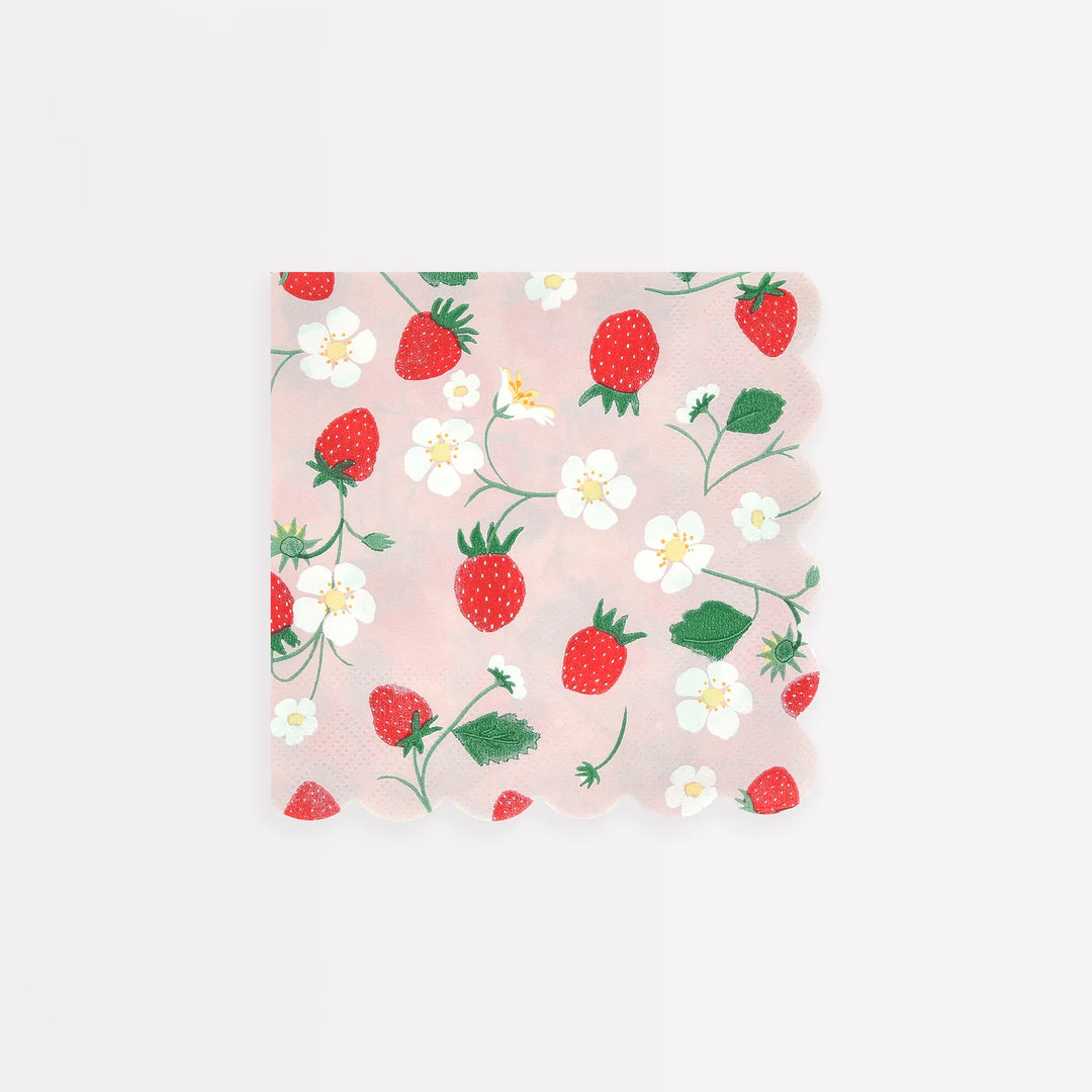 Strawberry Paper Napkins (16 Pack) | Scalloped Party Napkins