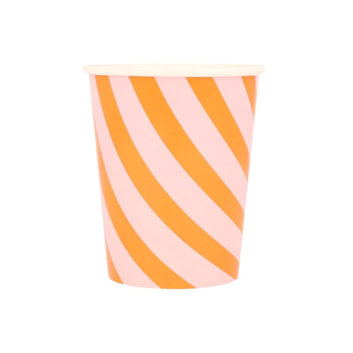 Pink and Orange <br> Stripy Cups (8)