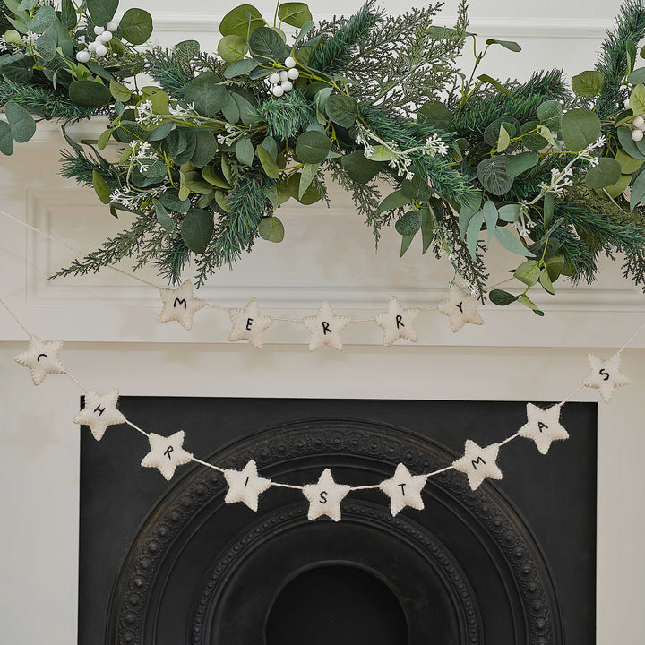 Felt White Stars <br> Merry Christmas Garland