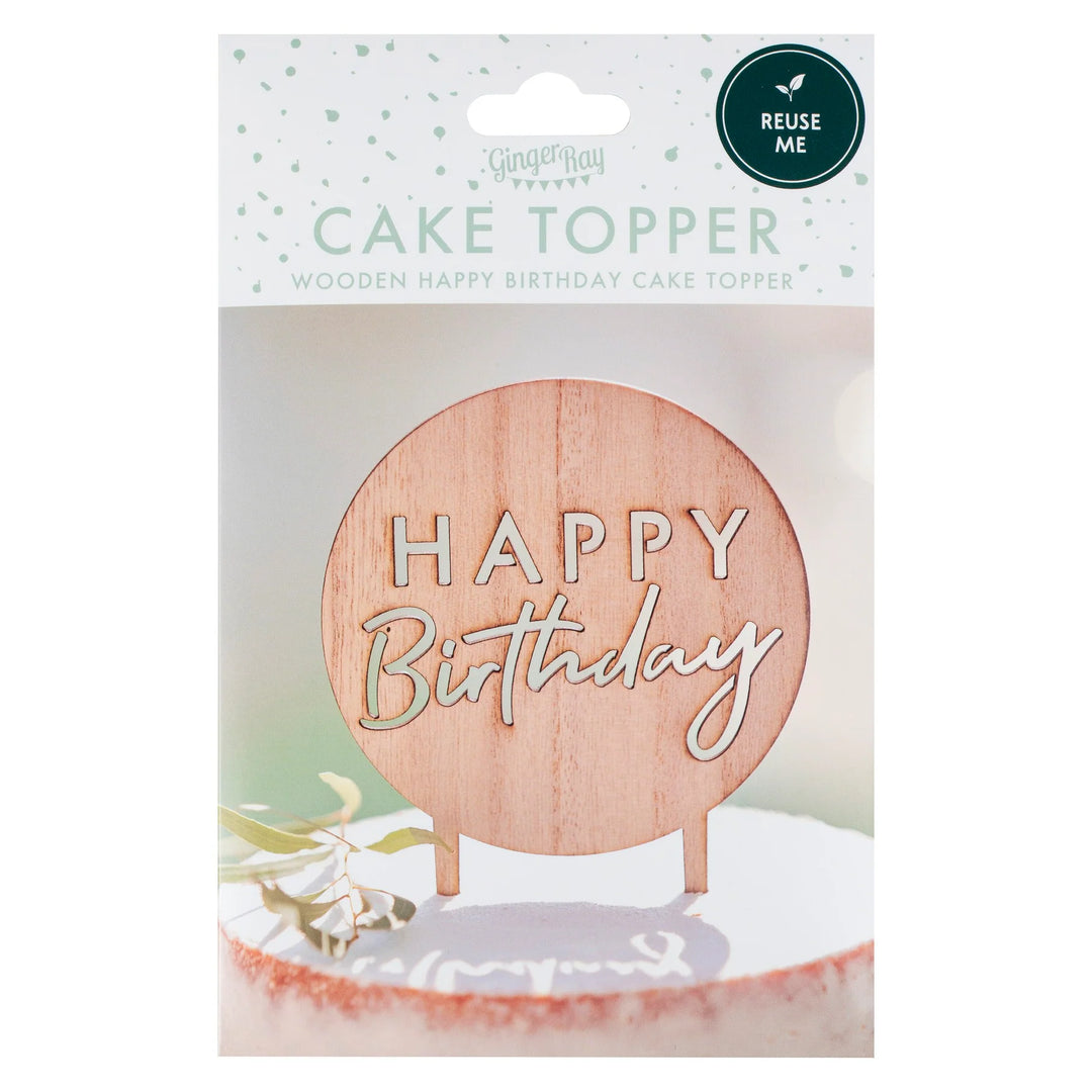 Ginger Ray Wooden Happy Birthday Cake Topper packaging
