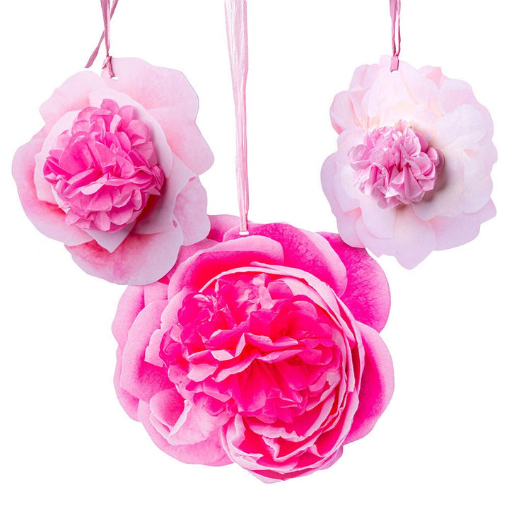 3 x Pink Rose <br> Hanging Decorations - Sweet Maries Party Shop