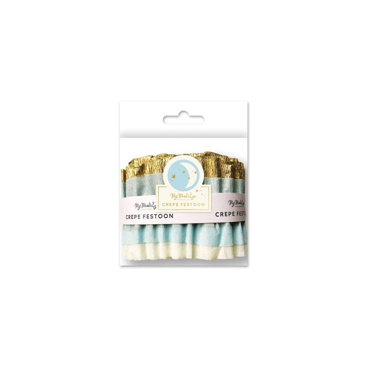 Baby Blue, Cream & Gold <br> Crepe Stitched Streamer - Sweet Maries Party Shop