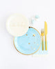 Baby Blue & Gold Star <br> Paper Plates (8) - Sweet Maries Party Shop