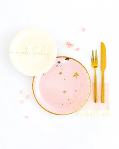 Baby Pink & Gold Star <br> Paper Plates (8) - Sweet Maries Party Shop