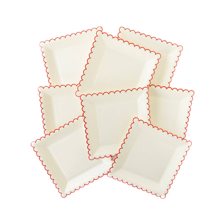 Believe White & Red <br> Scallop Dinner Plates (8) - Sweet Maries Party Shop