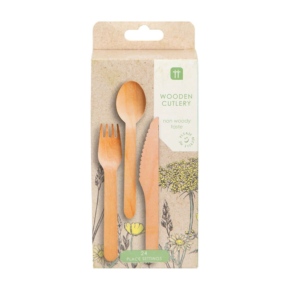 Birch Wood Cutlery <br> 24 Pieces (8 Sets) - Sweet Maries Party Shop