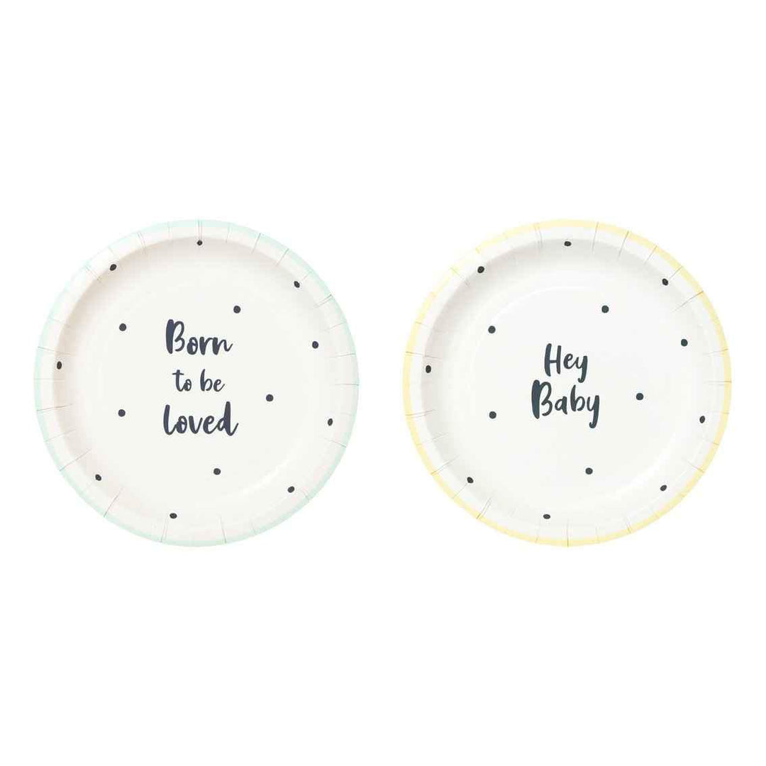 Born To be Loved <br> Yellow & Mint Plates (12) - Sweet Maries Party Shop