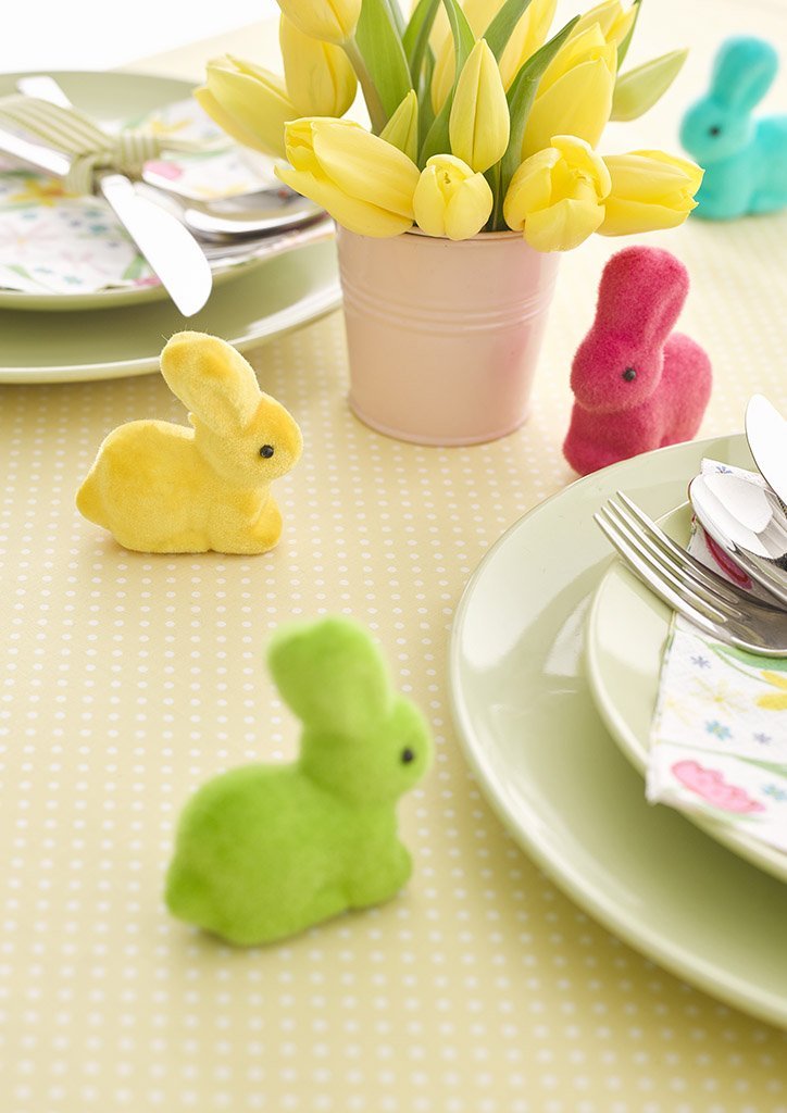 Bright Rainbow <br> Flocked Bunnies (5) - Sweet Maries Party Shop