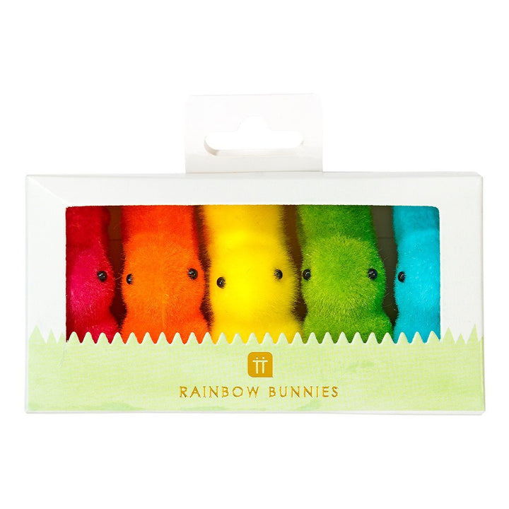 Bright Rainbow <br> Flocked Bunnies (5) - Sweet Maries Party Shop