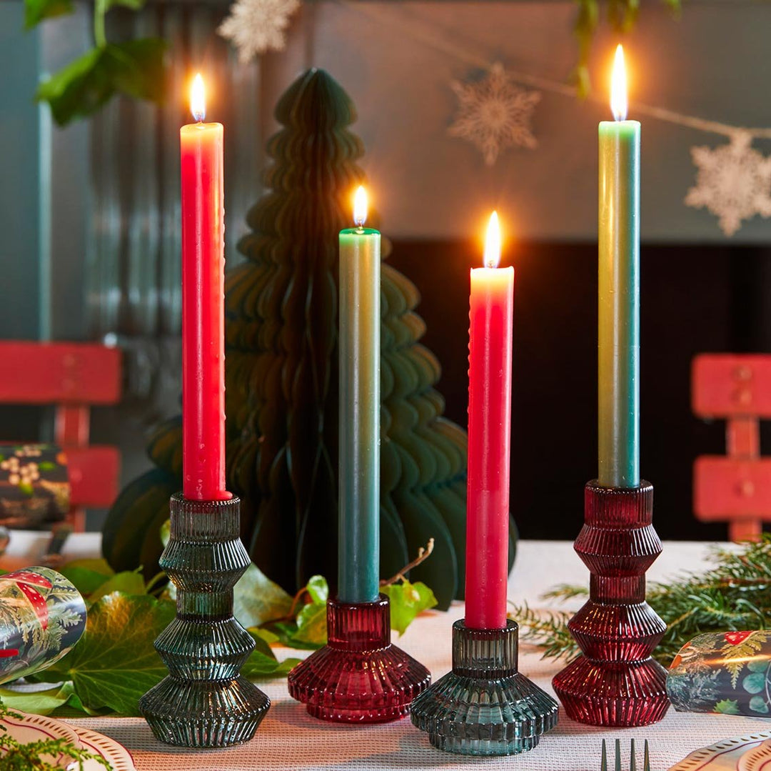 Burgundy Red Geometric <br> Glass Candle Holder - Sweet Maries Party Shop