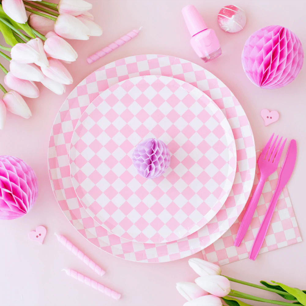 Check It! Tickle Me Pink <br> Dinner Plates (8) - Sweet Maries Party Shop