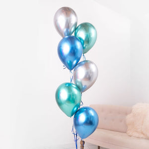 Chrome Blue, Green & Silver <br> 6 Balloon Bunch - Sweet Maries Party Shop