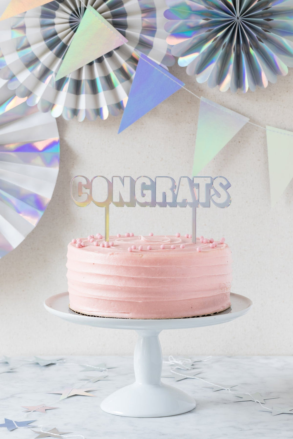 Congrats Cake Topper <br> Holographic Acrylic - Sweet Maries Party Shop