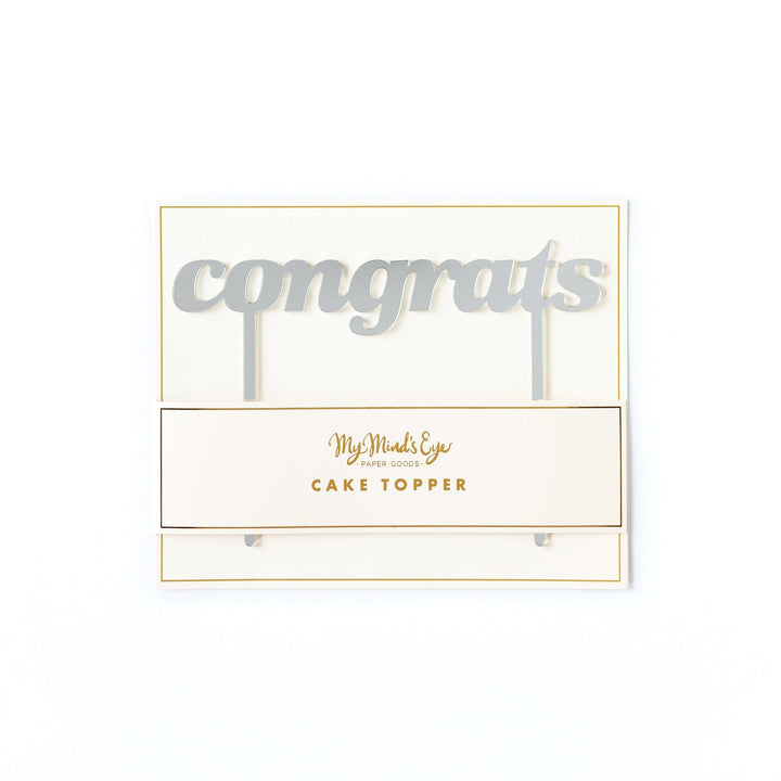 Congrats Cake Topper <br> Silver Acrylic - Sweet Maries Party Shop