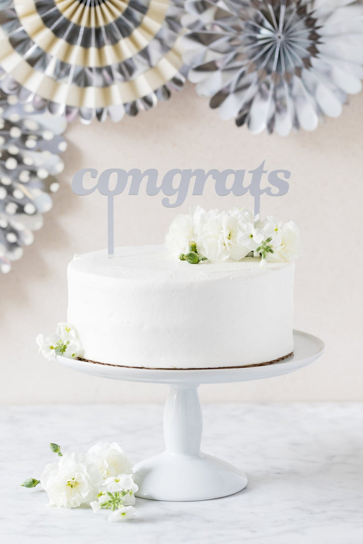 Congrats Cake Topper <br> Silver Acrylic - Sweet Maries Party Shop