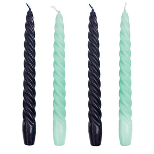 Cool Coloured Blue Spiral <br> 4 Deluxe Dinner Candles - Sweet Maries Party Shop
