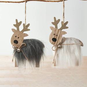 Faux Fur & Wooden <br> Hanging Reindeer - Sweet Maries Party Shop