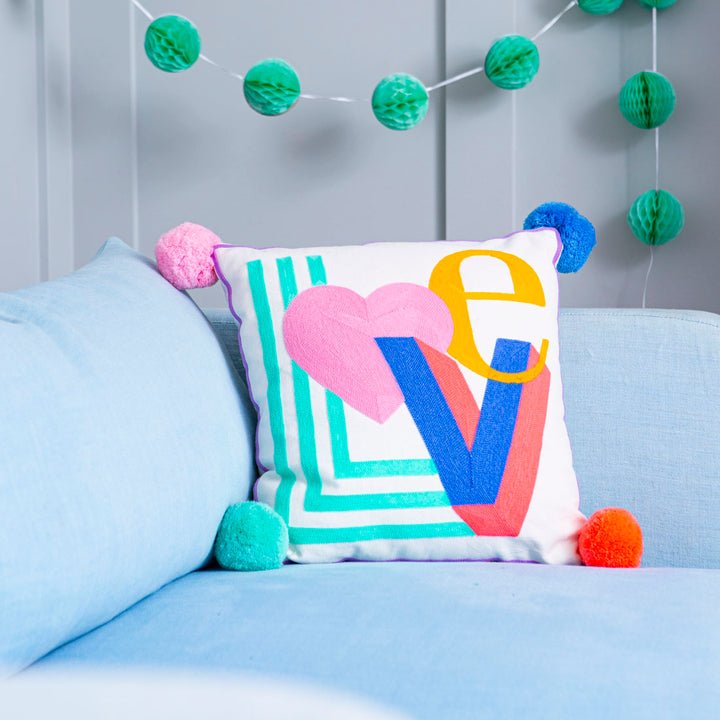 Gigi Locked In Love <br> Embroidered Cushion Multi - Sweet Maries Party Shop