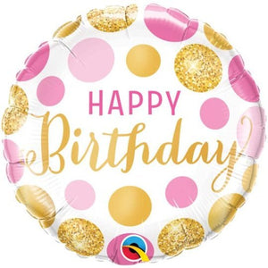 Gold and Pink Dots <br> Happy Birthday - Sweet Maries Party Shop