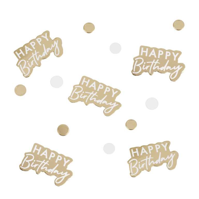 Gold And White Happy Birthday Confetti - Sweet Maries Party Shop