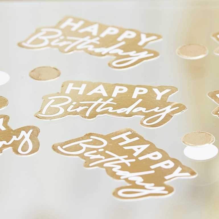 Gold And White Happy Birthday Confetti - Sweet Maries Party Shop