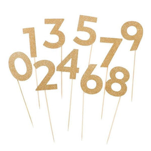 Gold Glitter <br> Number Picks 0-9 - Sweet Maries Party Shop