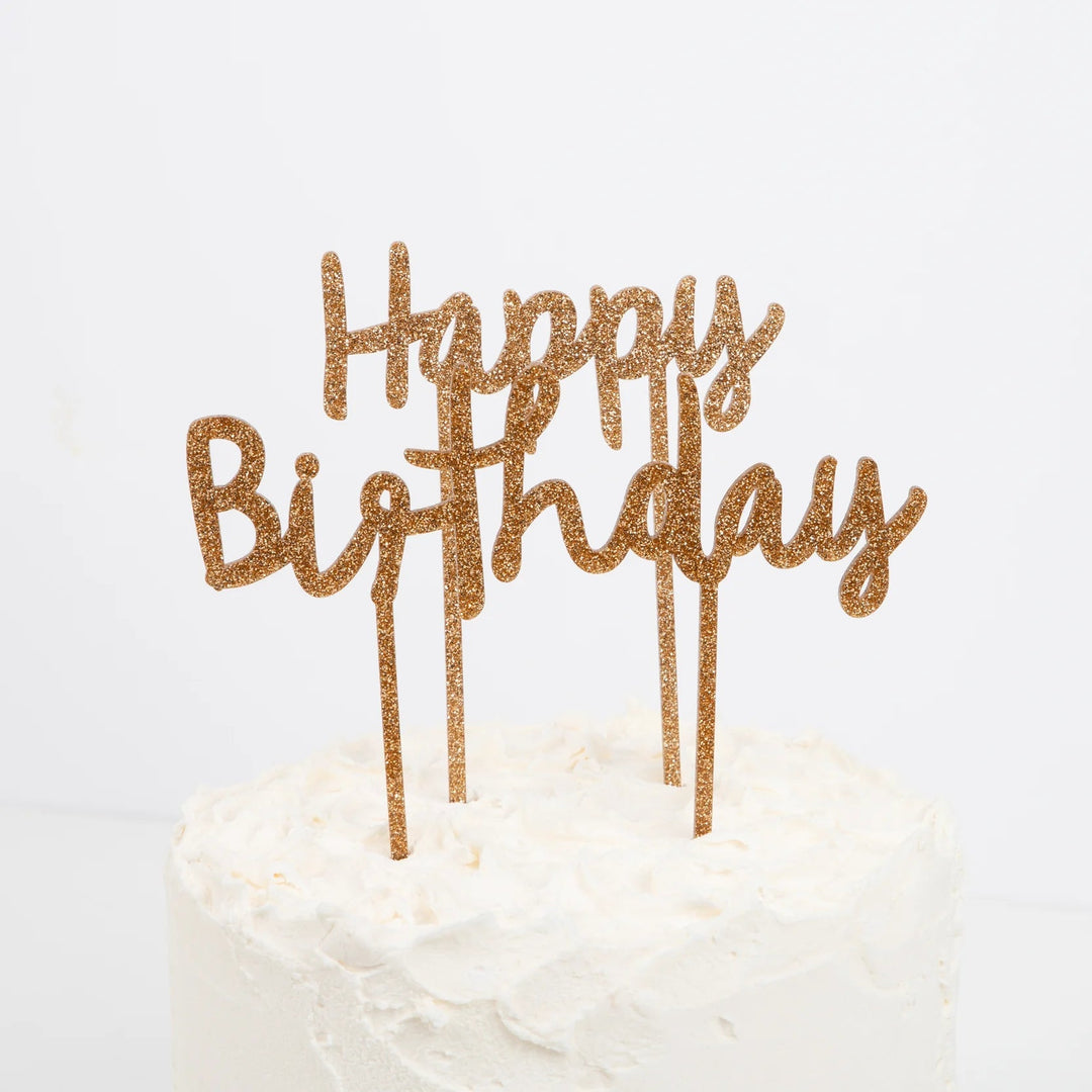 Gold Glitter Happy Birthday <br> Acrylic Cake Toppers - Sweet Maries Party Shop