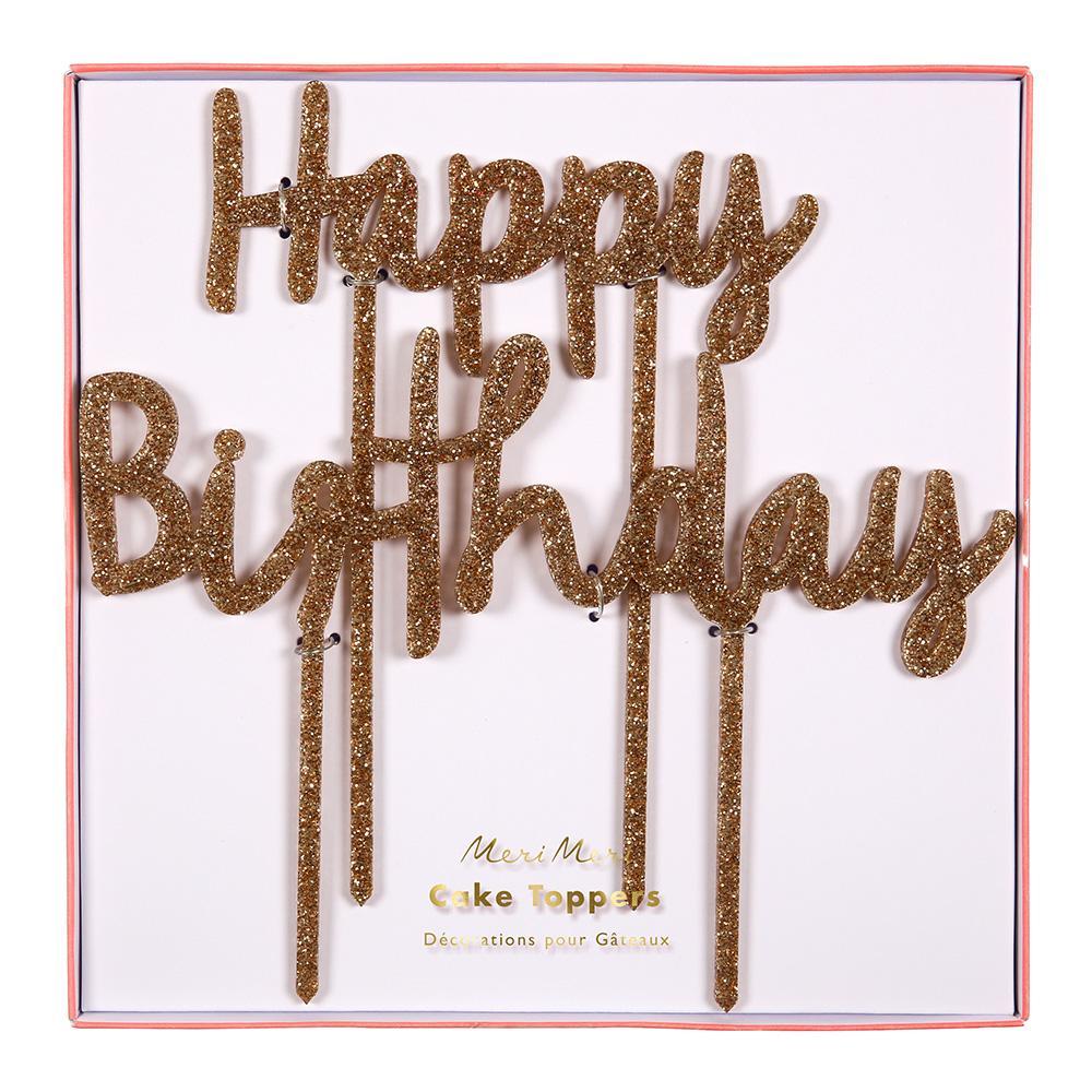 Gold Glitter Happy Birthday <br> Acrylic Cake Toppers - Sweet Maries Party Shop