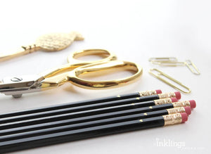 Gold Heart Full Length Pencils <br> Black - Sweet Maries Party Shop